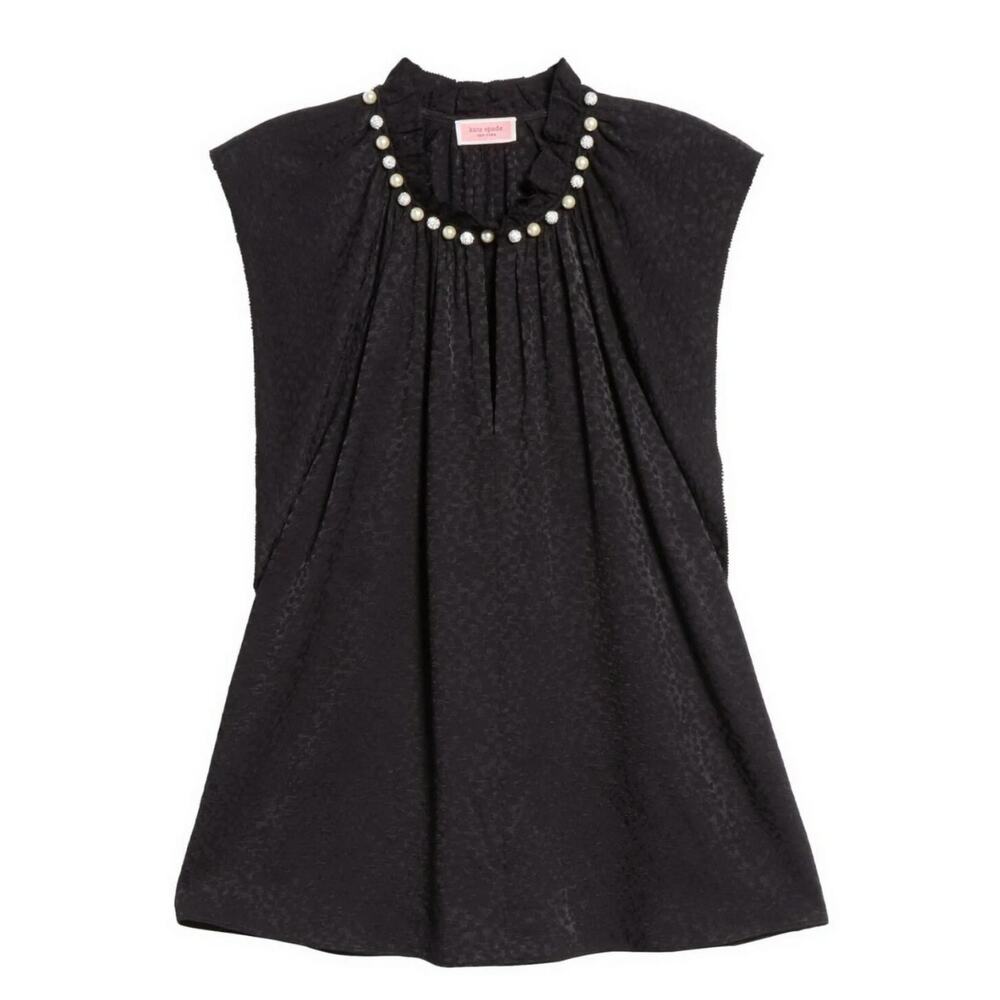 Kate Spade Faux Pearl Embellished Neck Shell Blouse Black